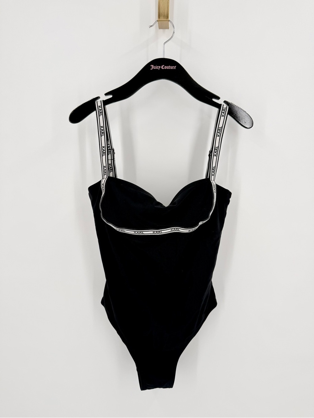 Karl Lagerfeld Black Logo-Trim One-Piece Swimsuit